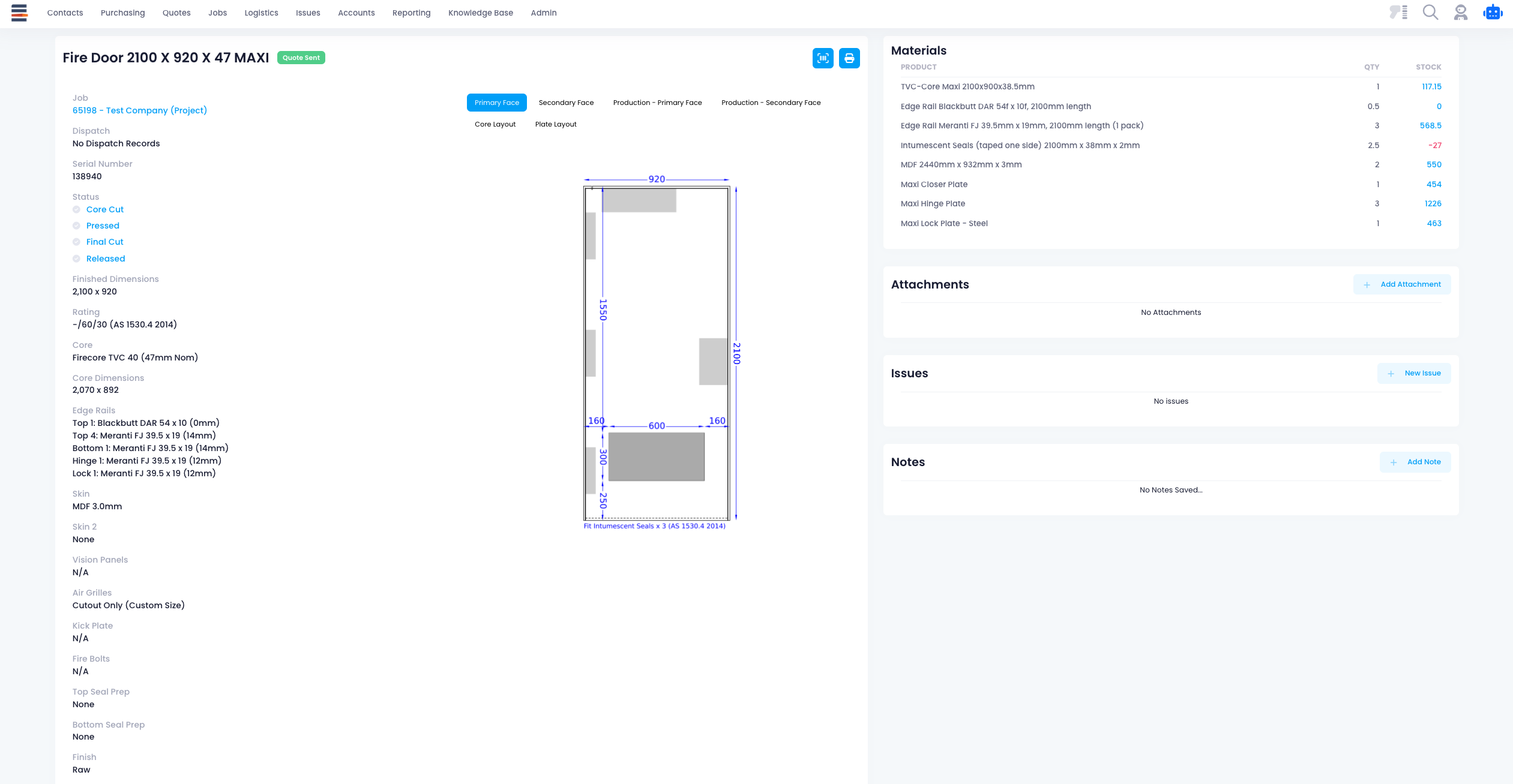 Doorpac job management - line items, pricing and production status